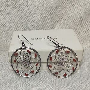Vintage Dreamcatcher Earrings with Red Accents
